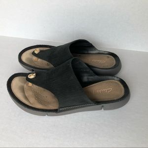 Trigenic Black Sandals Leather Tri Toe Post Mules